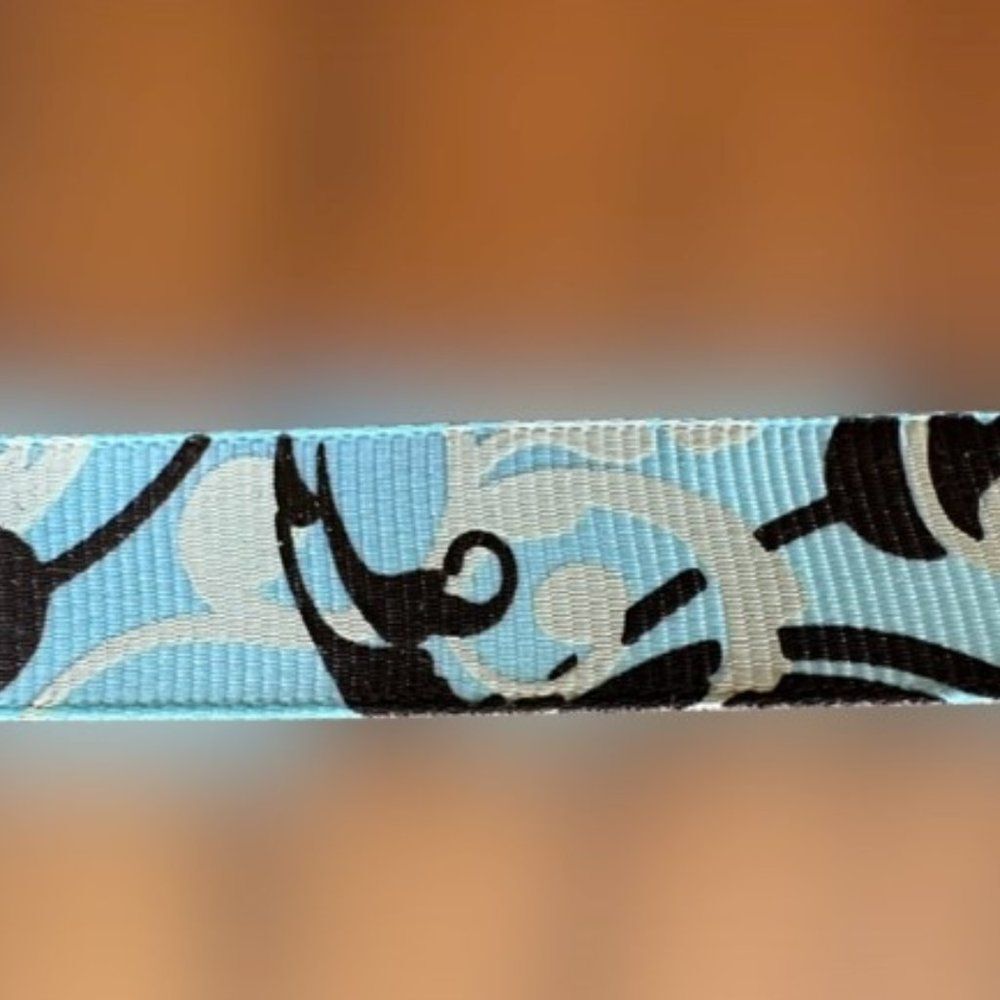 Blue Grosgrain Ribbon with Tan and Brown Swirl Design  ****ALL RIBBONS BUY 2 GET